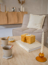 Glass candle holder small mustard ♻︎