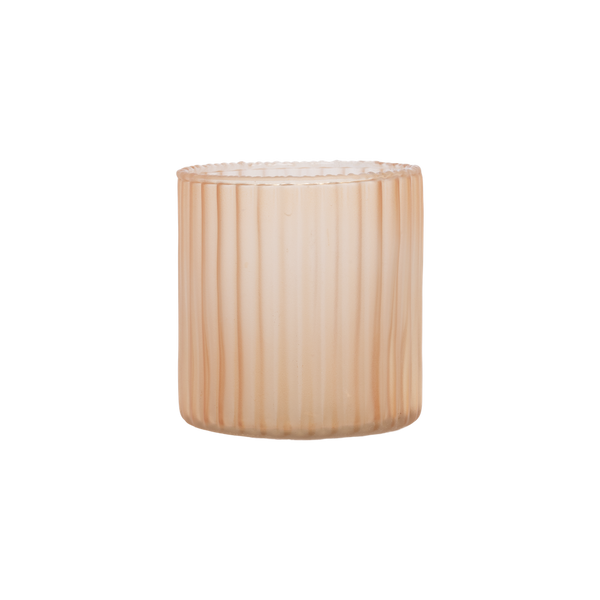 Frosted tealight holder ribbed glass blush ♻︎