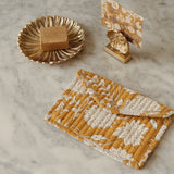 Wallet with push button blockprint mustard