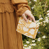 Wallet with push button blockprint mustard