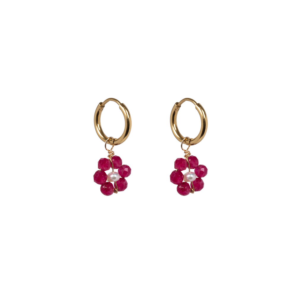 Ruby / July birth flower earrings affordable, organic, 100 handmade