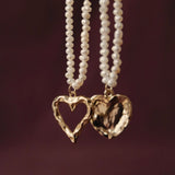 Organic solid heart pearl necklace