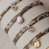 Liberty rope army green flowers freshwater pearl Smokey Quartz