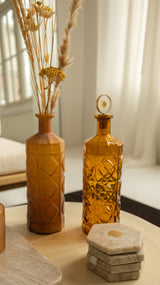 Decoratieve fles frosted mosterd ♻︎