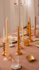 Frosted tealight holder ribbed glass mustard ♻︎