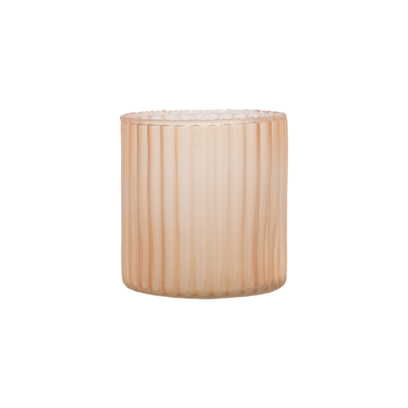 Frosted tealight holder ribbed glass blush ♻︎