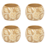 Napkin rings floral print beige (set/4)