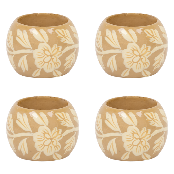 Napkin rings floral print beige (set/4)