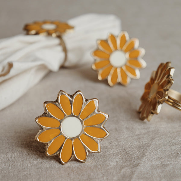 Napkin rings daisy enamel mustard (set/4)