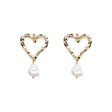 Organic heart earrings freshwater pearl