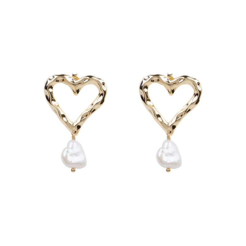 Organic heart earrings freshwater pearl