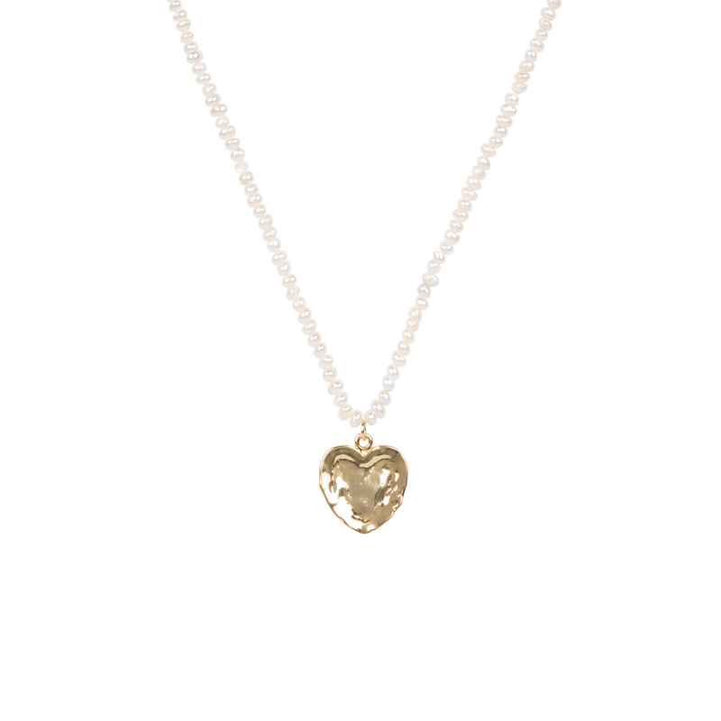 Organic solid heart pearl necklace