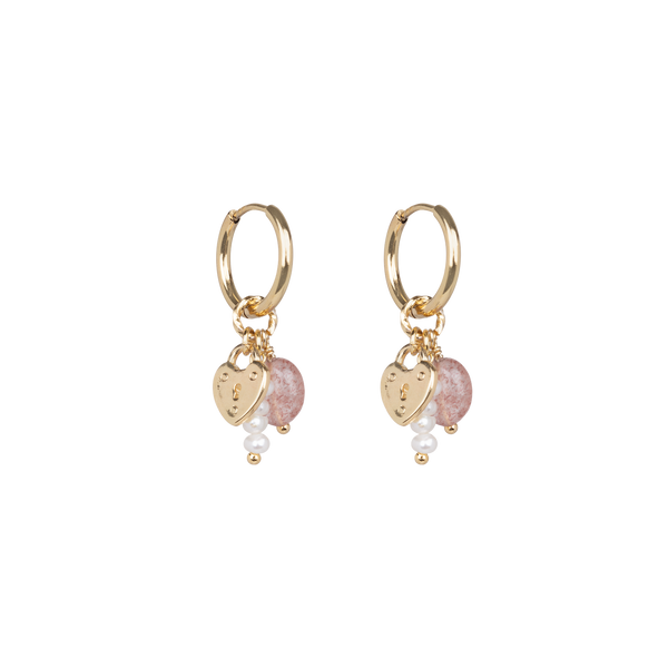 Heart lock earrings Strawberry Quartz pearls
