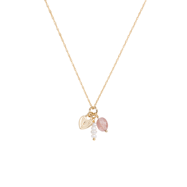 Heart lock necklace Strawberry Quartz pearls