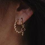 Vintage clover key earrings Hessonite Garnet