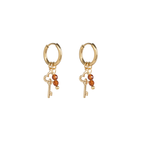 Vintage clover key earrings Hessonite Garnet