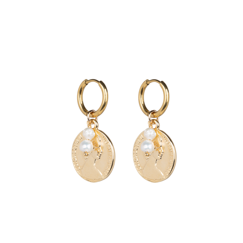 Big Elizabeth coin earrings freshwater pearls