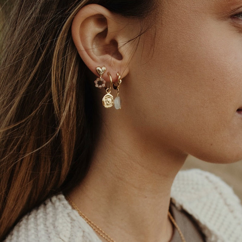 Small solid heart earrings Sunstone