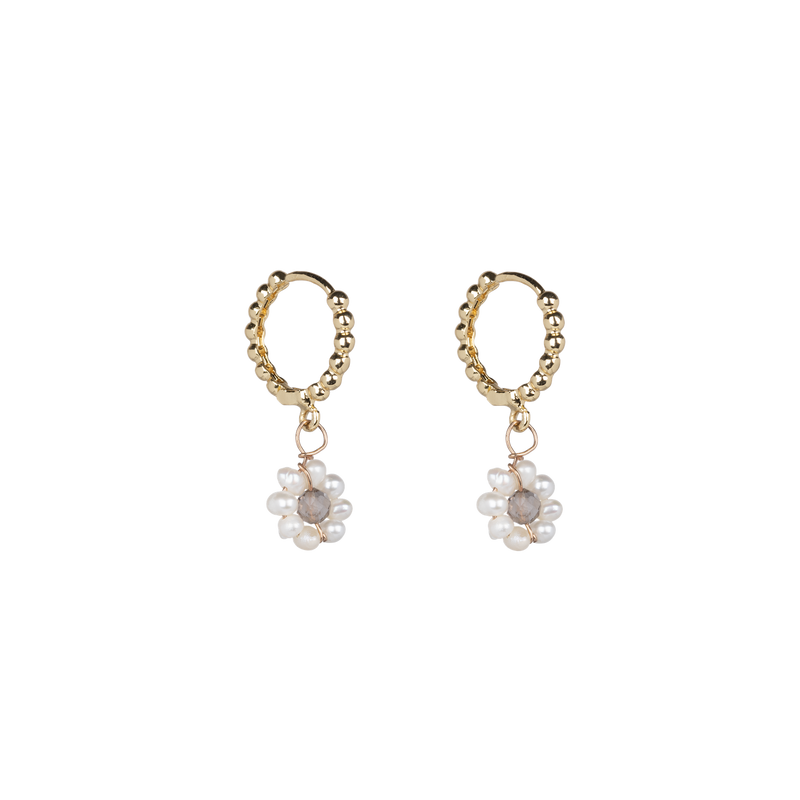 Beaded earrings flower freshwater pearl