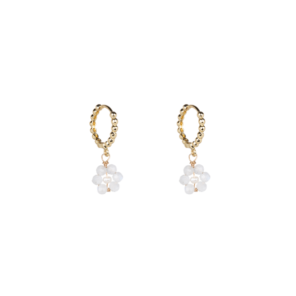 Beaded earrings flower White Quartz