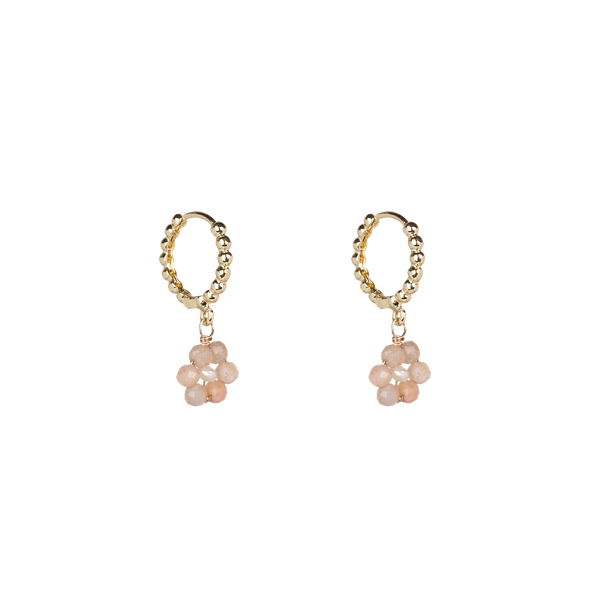 Beaded earrings flower Peach Moonstone