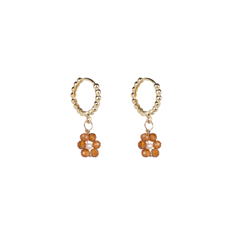 Beaded earrings flower Hessonite Garnet