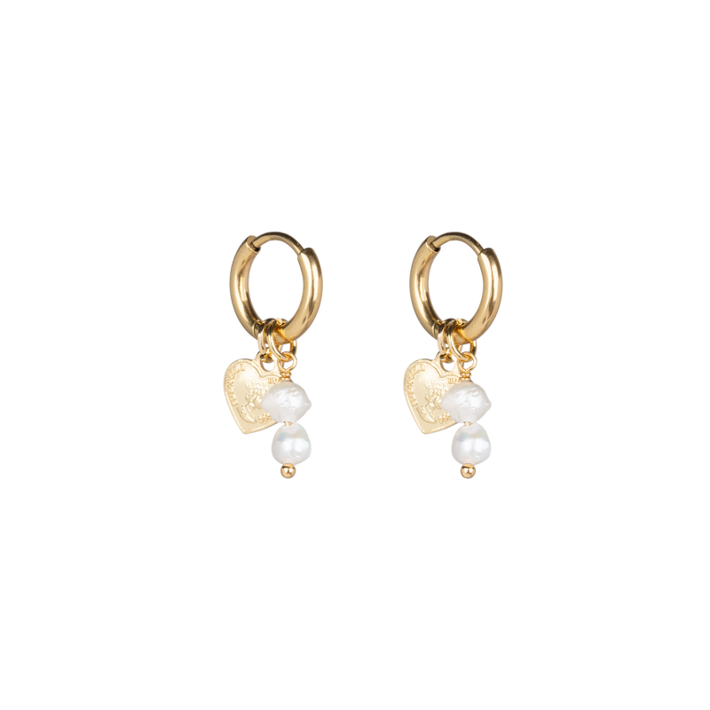 Heart coin earrings freshwater pearls