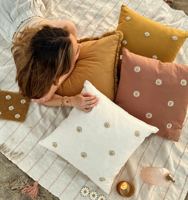 Cotton linen cushion cover shells mustard